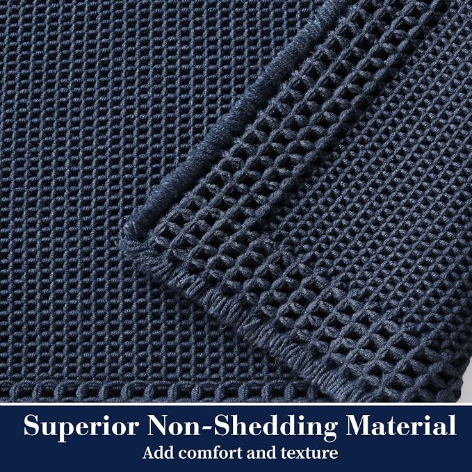 RESARE Waffle Bath Mat for Bathroom, Non Slip Bathroom Rugs 24"x36" Navy | - Image 2