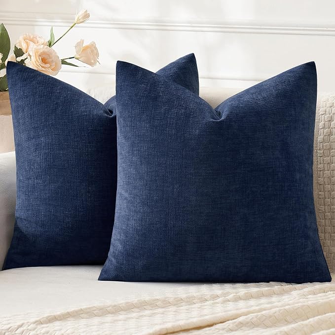 MIULEE Navy Chenille Couch Throw Pillow Covers, 18x18 | Set of 2, Soft Coastal by MIULEE
