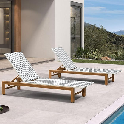 PURPLE LEAF Patio Chaise Lounge French Outdoor Lounger 1 Piece Matte Teak Grain by PURPLELEAF