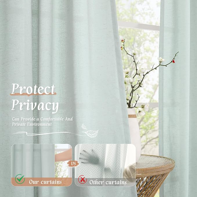 Semi Sheer Light Blue Linen Curtains 45 Inch Length - Image 5