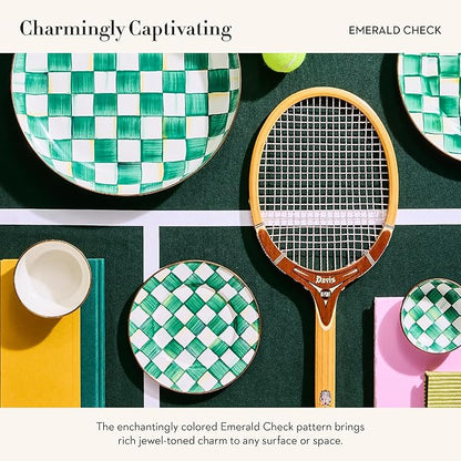 MACKENZIE-CHILDS Enamel Salad and Dessert Plate, Small Plate for a Dessert or Appetizer Dish, 8 Inches, Green-and-White Emerald Check