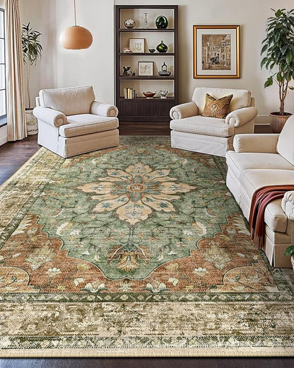 RELEANY Washable Area Rug, Large 10'x14', Brick/Brown/Green | Non-Slip - Image 3