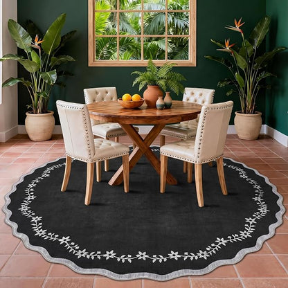 GarveeHome Large Round Rug 8ft Scalloped Washable Circle Living Room Rug | Soft by GarveeHome