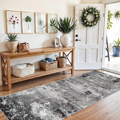 3x8 Washable Hallway Runner Non-Slip Abstract Modern Neutral Wide Carpet Runner - Image 3