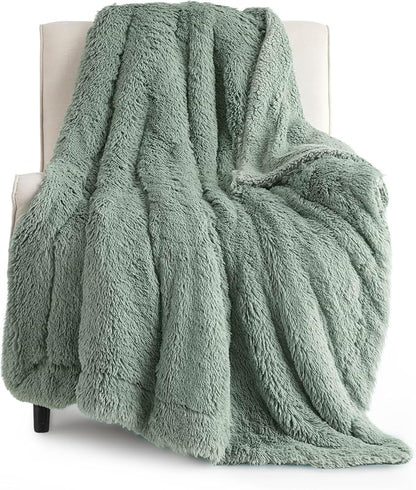 Bedsure GentleSoft Fuzzy Sherpa Faux Fur Twin Blanket Sage Green Cozy Gifts by Unknown
