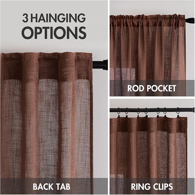 MIULEE Chocolate Brown Linen Curtains 52x108 Inch Long - Image 3