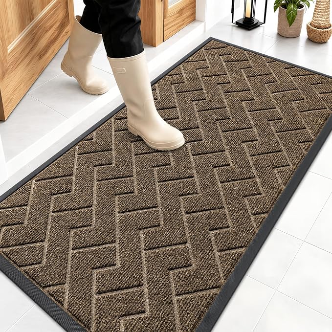OLANLY Front Door Mat Outside 47x23, All-Season Absorbent Rubber Doormat | Brown by OLANLY