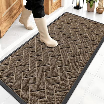 OLANLY Front Door Mat Outside 47x23, All-Season Absorbent Rubber Doormat | Brown by OLANLY