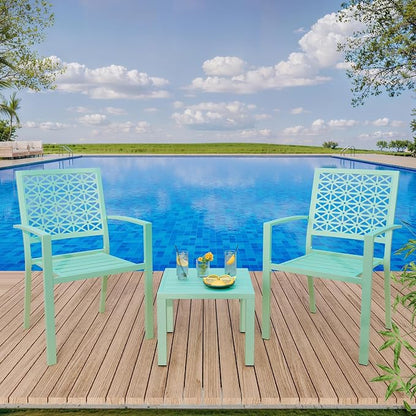 GarveeTech 3 PCS Outdoor Bistro Set, Stackable Modern Metal Steel Table and - Image 4