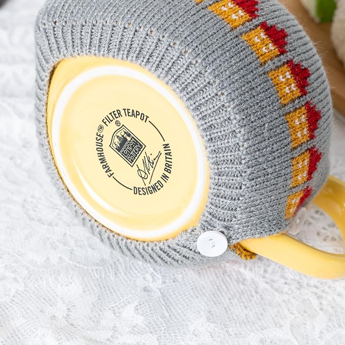 Tea Cozy Suitable for a 600ml,20oz Tea Pot,Teapot Warmer -100% Acrylic Fibers Filling,Two Piece (Grey House)