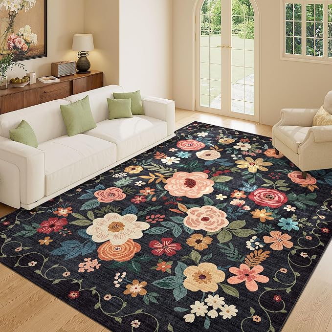DUKINO 5x7 Area Rugs, Floral Washable Rug - Image 3