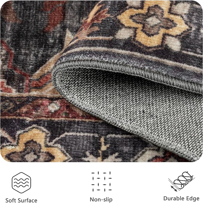 5x7 Area Rugs, Vintage Retro Soft Washable Rug, Non-Slip Low Pile Rugs - Image 6
