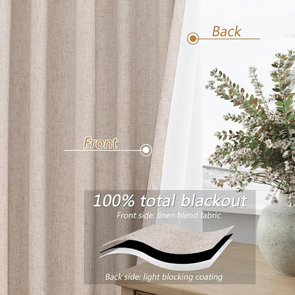 Oatmeal 100% Blackout Curtains 80 Inch Length 2 Panels Set - Image 4