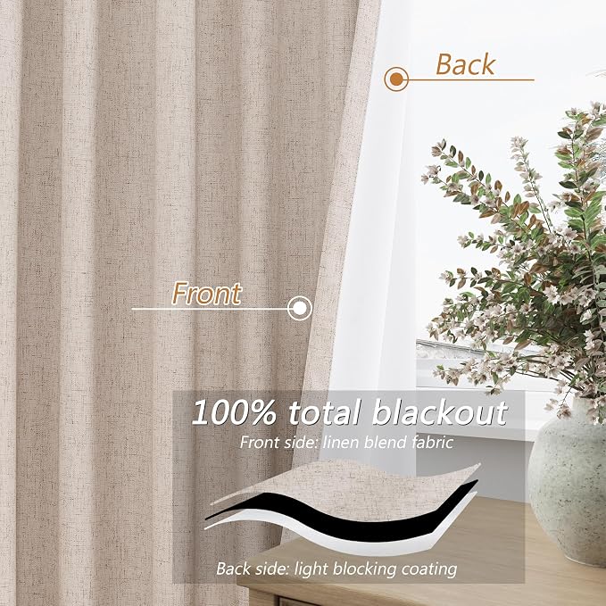 Oatmeal 100% Blackout Curtains 84 Inch Length 2 Panels Set - Image 4