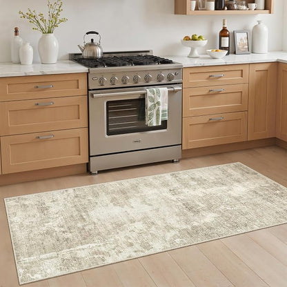 Soalmost Abstratc Runner Rug 2x5 Washable Kitchen Entry Runners Beige/Gray | - Image 2