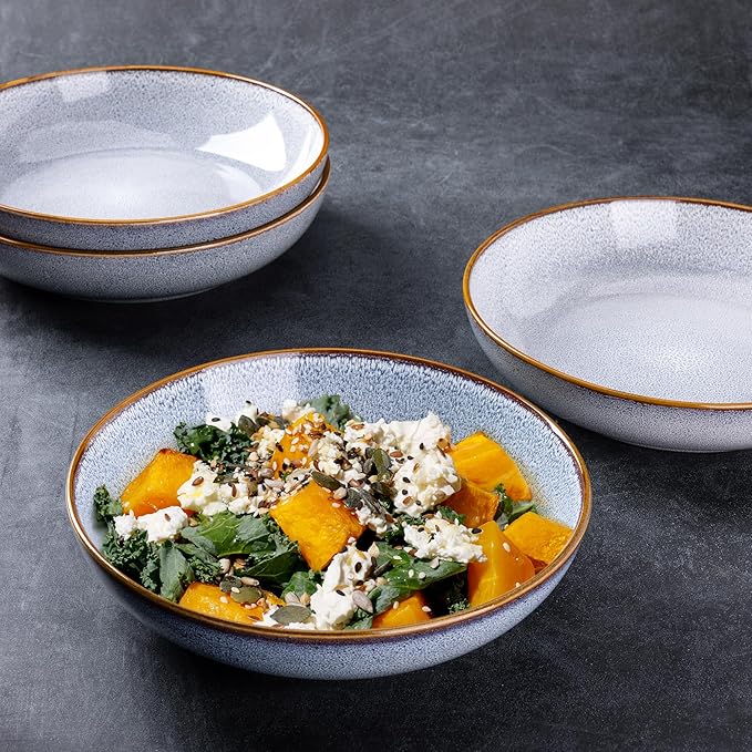 AmorArc 8.5'' Large Ceramic Pasta Bowls Set, 36oz Stoneware Bowls Set of 4 for Kitchen, Reavtive Glaze Bowls-Microwave, Dishwasher Safe for Pasta,Salad,Oatmeal -Blue