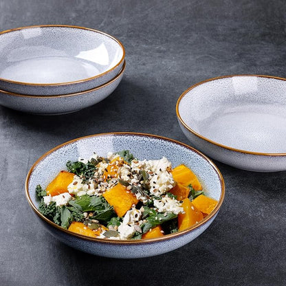 AmorArc 8.5'' Large Ceramic Pasta Bowls Set, 36oz Stoneware Bowls Set of 4 for Kitchen, Reavtive Glaze Bowls-Microwave, Dishwasher Safe for Pasta,Salad,Oatmeal -Blue