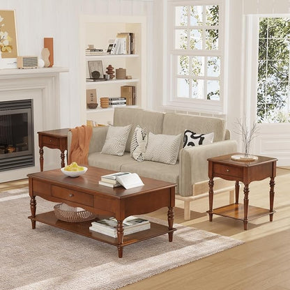 Mid-Century Modern Living Room Coffee Table Set, 3-Piece Solid Wood Living Room by MIAUWUUFHOME