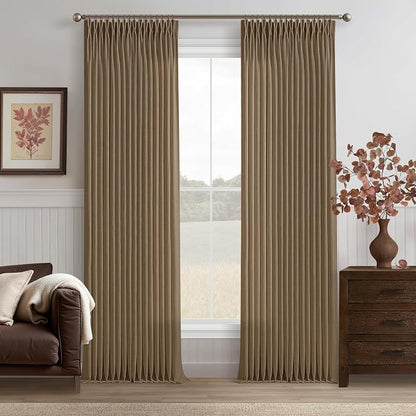 Pleated Linen 120 Inches Light Filtering Dark Brown Ceiling Curtains 50W | by Twodrapes