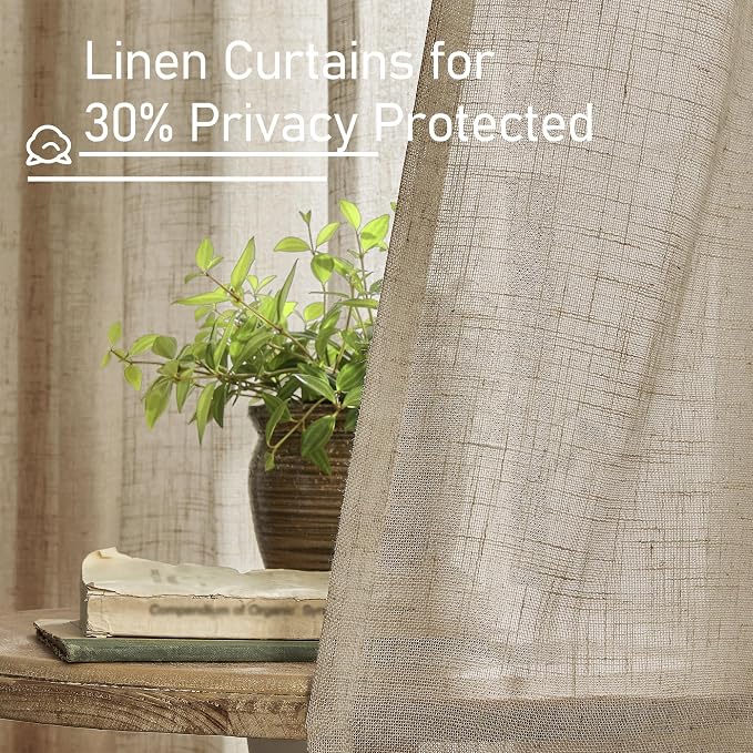 40 Inch Length Linen Curtains for Small Windows Over Silk 2 Panels | Semi Sheer - Image 5