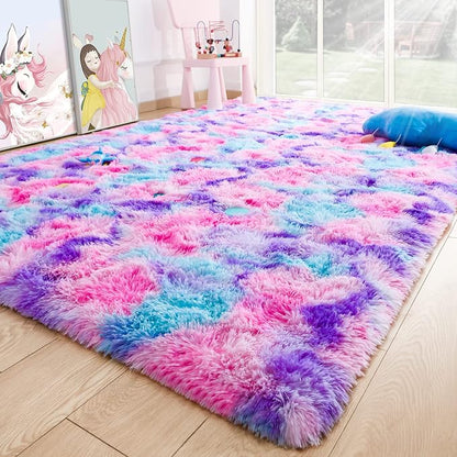 3x5 Tie-Dyed Pink Purple Blue Fluffy Area Rug Non-Slip - Image 9