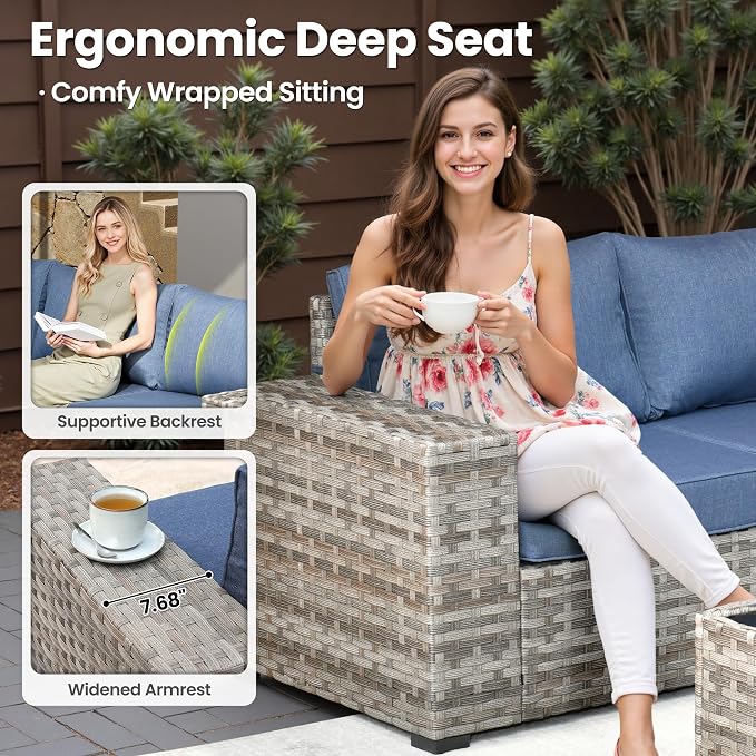 ovios 12 Pieces Patio Furniture Set, Outdoor Wicker Sectional Sofa - Image 5