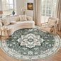 Round Area Rug for Living Room: 6ft Boho Washable Rug Green Ivory | Vintage by EXPEDIX