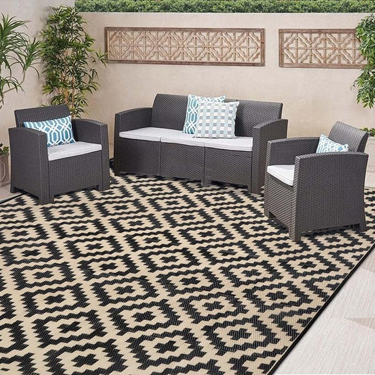 SAND MINE Waterproof Outdoor Rug 8x8 ft, Plastic Reversible Rug, Modern Area Rug by SANDMIND