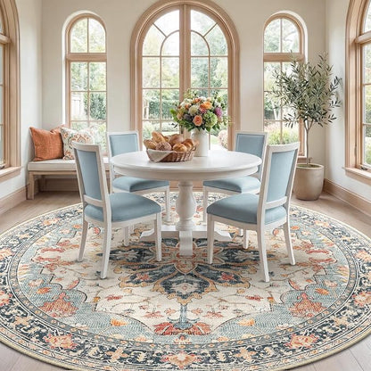 RELEANY Washable Area Rug, Round 10ft, Water Repellent, Pet Friendly, Vintage - Image 3