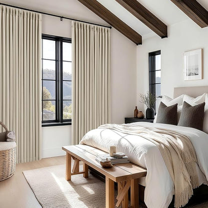 Oatmeal Pinch Pleated 100% Blackout Linen Curtains 100 Inch Length 2 Panel | - Image 7