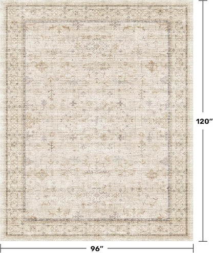 Washable Ivory Living Room Rug, 8x10 Non Slip Area Rugs - Image 2
