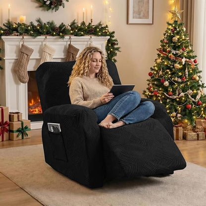 Oversized Recliner Chair Covers, 4-Piece Stretch Geometric Strokes Jacquard - Image 5