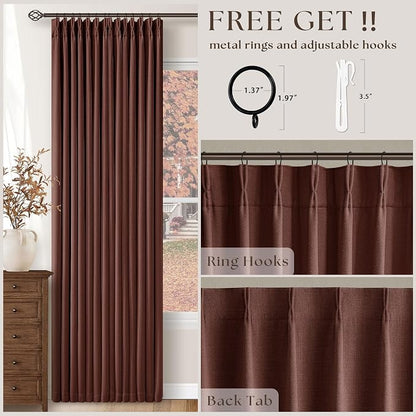 Chestnut Brown Linen Blackout Pleated 90 Inch Curtains - Image 5