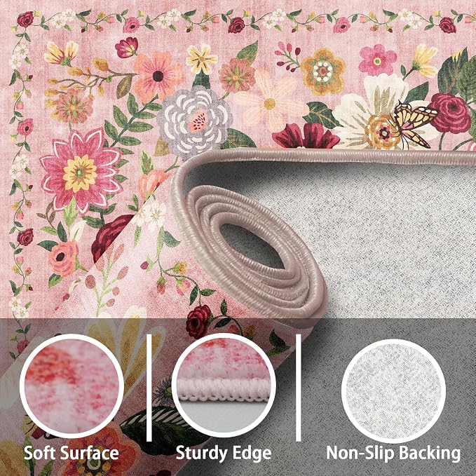 Pink Floral Hallway Runner Rug 3x7 - Image 5