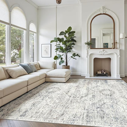 Soalmost 9x12 Area Rugs for Living Room Washable Rug Non-Slip Blue/Ivory | - Image 2