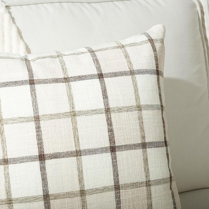 Stellhome Pack of 2 Linen Buffalo Check Decorative Throw Pillow Covers - Image 4