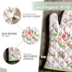 Maison d' Hermine 100% Cotton Oven Mitt & Pot Holder Set (7.5"x13" & 8"x8") Heat Resistant BBQ Cooking Gloves with Loop, Baking, Grilling, Kitchen, Handling Hot Pans (Christmas Dew)
