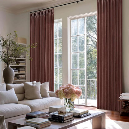 86 Inch Vintage Linen Rust Brown Pleated Semi Sheer Curtains 50 Inch Wide | - Image 9
