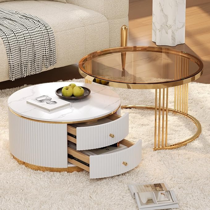 Merax 2-Piece Round Nesting Coffee Table Set - Image 5