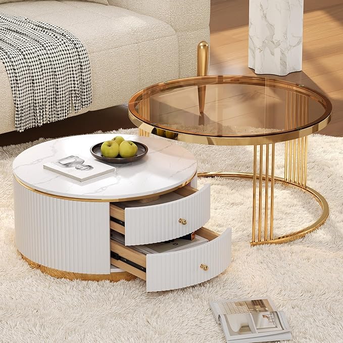 Modern 2 Pieces Round Nesting Coffee Table - Image 3