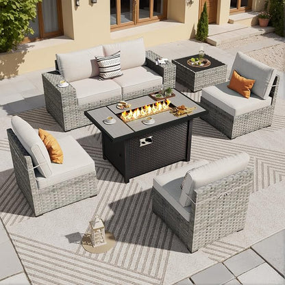 ovios 7 Pieces Patio Furniture Set, Outdoor Wicker Sectional Sofa by OVIOS
