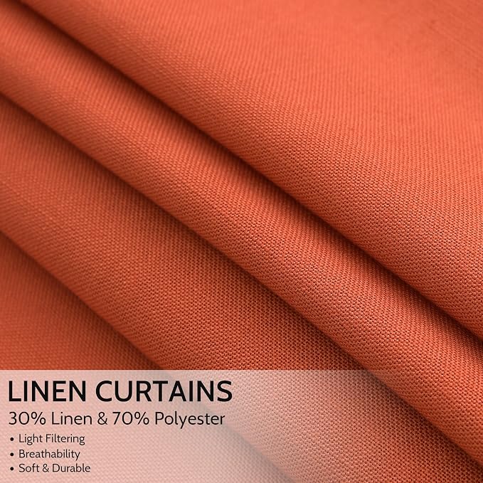 Bright Orange Linen Blend Light Filtering Back Tab Curtains 84 Inches Long - Image 2