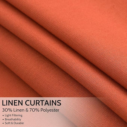Bright Orange Linen Blend Light Filtering Back Tab Curtains 102 Inches Long - Image 2