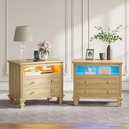 FREDEES 28'' Large Nightstands Set of 2, Smart Bedside Tables by FREDEES