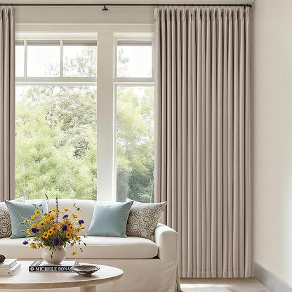 Burlywood Greige Pinch Pleated 100% Blackout Linen Curtains 86 Inch Length | - Image 9
