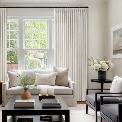 92 Inch Long Pinch Pleat Natural Linen Blend Semi Sheer Curtains 50Wx92L | - Image 8