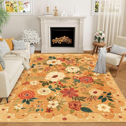 DUKINO 6x9 Area Rugs, Floral Washable Rug by DUKINO