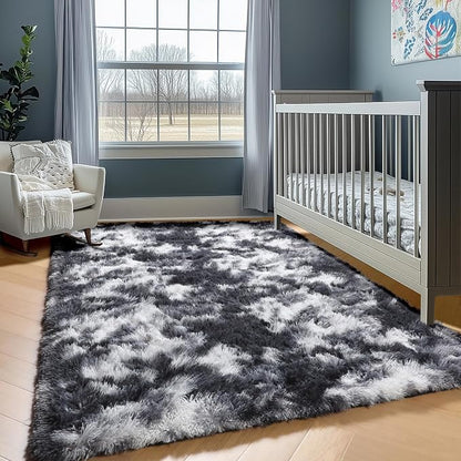 Black and White Area Rugs for Living Room, 5x8 Fluffy Bedroom Rug, Soft Plush - Image 7