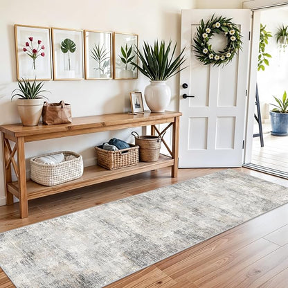 2x8 Washable Hallway Runner Rug – Non-Slip Modern Abstract Neutral Low-Pile - Image 3
