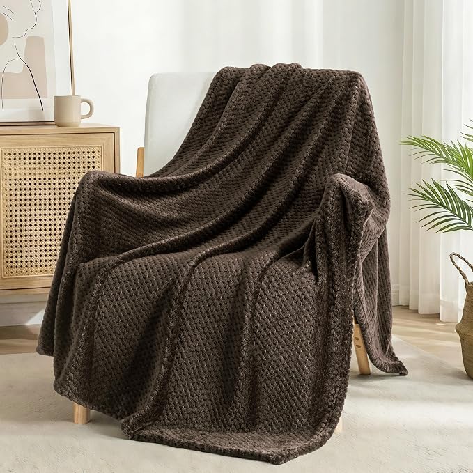 Exclusivo Mezcla Soft Waffle Fleece Bed Blanket Twin XL Size, Coffee | - Image 4